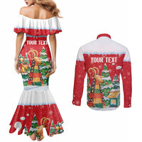 Romania Christmas Personalized Couples Matching Mermaid Dress and Long Sleeve Button Shirt Romanian Folklore Capra Goat - Wonder Print Shop