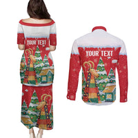 Romania Christmas Personalized Couples Matching Puletasi and Long Sleeve Button Shirt Romanian Folklore Capra Goat - Wonder Print Shop