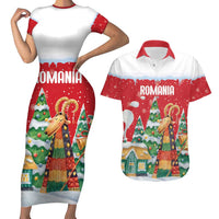 Romania Christmas Personalized Couples Matching Short Sleeve Bodycon Dress and Hawaiian Shirt Romanian Folklore Capra Goat - Wonder Print Shop