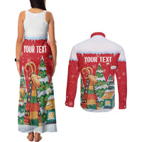 Romania Christmas Personalized Couples Matching Tank Maxi Dress and Long Sleeve Button Shirt Romanian Folklore Capra Goat - Wonder Print Shop
