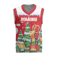Romania Christmas Personalized Christmas Knitted V-Neck Vest Romanian Folklore Capra Goat - Wonder Print Shop