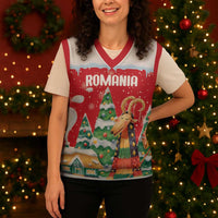 Romania Christmas Personalized Christmas Knitted V-Neck Vest Romanian Folklore Capra Goat - Wonder Print Shop