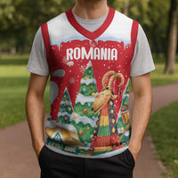 Romania Christmas Personalized Christmas Knitted V-Neck Vest Romanian Folklore Capra Goat - Wonder Print Shop