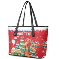 Romania Christmas Personalized Leather Tote Bag Romanian Folklore Capra Goat - Wonder Print Shop