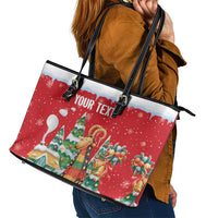 Romania Christmas Personalized Leather Tote Bag Romanian Folklore Capra Goat - Wonder Print Shop