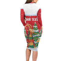 Romania Christmas Personalized Long Sleeve Bodycon Dress Romanian Folklore Capra Goat - Wonder Print Shop