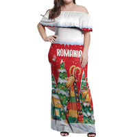 Romania Christmas Personalized Off Shoulder Maxi Dress Romanian Folklore Capra Goat - Wonder Print Shop