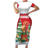 Romania Christmas Personalized Short Sleeve Bodycon Dress Romanian Folklore Capra Goat - Wonder Print Shop