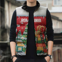 Romania Christmas Personalized Sleeveless Puffer Jacket Romanian Folklore Capra Goat - Wonder Print Shop