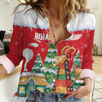 Romania Christmas Personalized Women Casual Shirt Romanian Folklore Capra Goat - Wonder Print Shop