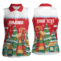 Romania Christmas Personalized Women Sleeveless Polo Shirt Romanian Folklore Capra Goat - Wonder Print Shop