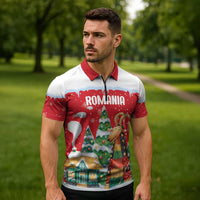 Romania Christmas Personalized Zipper Polo Shirt Romanian Folklore Capra Goat - Wonder Print Shop