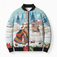Romania Christmas Bomber Puffer Jacket Romanian Folklore Traditional Christmas Mask - Wonder Print Shop