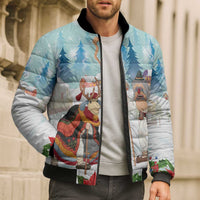 Romania Christmas Bomber Puffer Jacket Romanian Folklore Traditional Christmas Mask - Wonder Print Shop