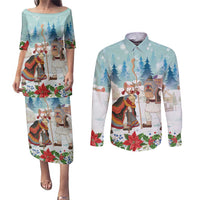 Romania Christmas Couples Matching Puletasi and Long Sleeve Button Shirt Romanian Folklore Traditional Christmas Mask - Wonder Print Shop