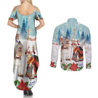 Romania Christmas Couples Matching Summer Maxi Dress and Long Sleeve Button Shirt Romanian Folklore Traditional Christmas Mask - Wonder Print Shop
