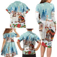 Romania Christmas Family Matching Long Sleeve Bodycon Dress and Hawaiian Shirt Romanian Folklore Traditional Christmas Mask - Wonder Print Shop