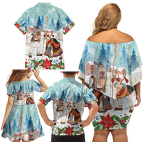 Romania Christmas Family Matching Off Shoulder Short Dress and Hawaiian Shirt Romanian Folklore Traditional Christmas Mask - Wonder Print Shop