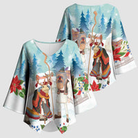 Romania Christmas Kimono Sleeve Blouse Romanian Folklore Traditional Christmas Mask - Wonder Print Shop