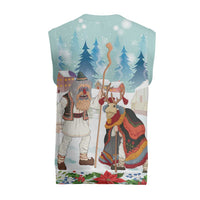 Romania Christmas Knitted V-Neck Vest Romanian Folklore Traditional Christmas Mask - Wonder Print Shop