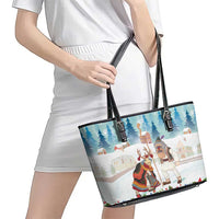 Romania Christmas Leather Tote Bag Romanian Folklore Traditional Christmas Mask - Wonder Print Shop