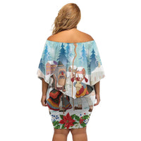 Romania Christmas Off Shoulder Short Dress Romanian Folklore Traditional Christmas Mask - Wonder Print Shop