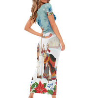 Romania Christmas Short Sleeve Bodycon Dress Romanian Folklore Traditional Christmas Mask - Wonder Print Shop