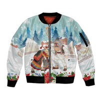 Romania Christmas Sleeve Zip Bomber Jacket Romanian Folklore Traditional Christmas Mask - Wonder Print Shop