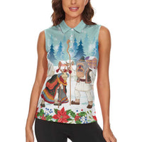 Romania Christmas Women Sleeveless Polo Shirt Romanian Folklore Traditional Christmas Mask - Wonder Print Shop