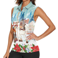 Romania Christmas Women Sleeveless Polo Shirt Romanian Folklore Traditional Christmas Mask - Wonder Print Shop