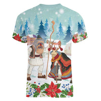 Romania Christmas Women V-Neck T-Shirt Romanian Folklore Traditional Christmas Mask - Wonder Print Shop