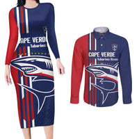 Cape Verde Football Couples Matching Long Sleeve Bodycon Dress and Long Sleeve Button Shirt Tubaroes Azuis Pride - Wonder Print Shop