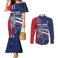 Cape Verde Football Couples Matching Mermaid Dress and Long Sleeve Button Shirt Tubaroes Azuis Pride - Wonder Print Shop
