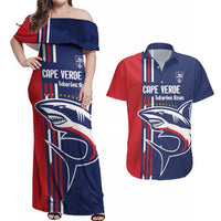 Cape Verde Football Couples Matching Off Shoulder Maxi Dress and Hawaiian Shirt Tubaroes Azuis Pride - Wonder Print Shop