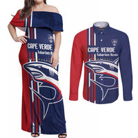 Cape Verde Football Couples Matching Off Shoulder Maxi Dress and Long Sleeve Button Shirt Tubaroes Azuis Pride - Wonder Print Shop