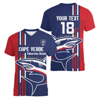 Cape Verde Football Women V-Neck T-Shirt Tubaroes Azuis Pride - Wonder Print Shop
