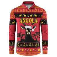 Angola Christmas Button Sweatshirt Giant Sable Antelope Virtus Unita Fortior - Wonder Print Shop