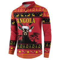 Angola Christmas Button Sweatshirt Giant Sable Antelope Virtus Unita Fortior - Wonder Print Shop