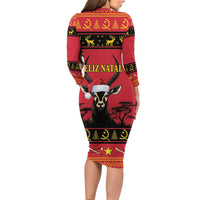 Angola Christmas Long Sleeve Bodycon Dress Giant Sable Antelope Virtus Unita Fortior - Wonder Print Shop
