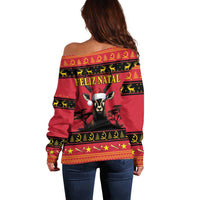 Angola Christmas Off Shoulder Sweater Giant Sable Antelope Virtus Unita Fortior - Wonder Print Shop