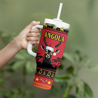 Angola Christmas Tumbler With Handle Giant Sable Antelope Virtus Unita Fortior - Wonder Print Shop