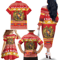 Armenia Christmas Family Matching Off The Shoulder Long Sleeve Dress and Hawaiian Shirt Coat Of Arms With Arevakhach - Wonder Print Shop