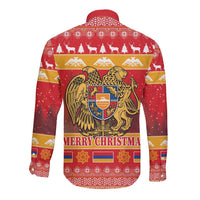 Armenia Christmas Long Sleeve Button Shirt Coat Of Arms With Arevakhach - Wonder Print Shop
