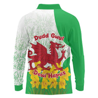 Saint David’s Day Welsh Dragon Long Sleeve Polo Shirt Dydd Gwyl Dewi Hapus - Wonder Print Shop