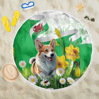 Wales Corgi Daffodil Beach Blanket Playful Welsh Dog - Wonder Print Shop