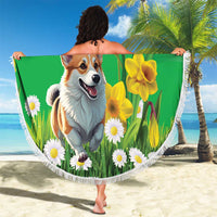 Wales Corgi Daffodil Beach Blanket Playful Welsh Dog - Wonder Print Shop