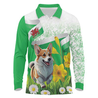 Wales Corgi Daffodil Long Sleeve Polo Shirt Playful Welsh Dog - Wonder Print Shop