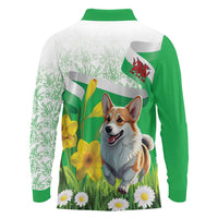 Wales Corgi Daffodil Long Sleeve Polo Shirt Playful Welsh Dog - Wonder Print Shop