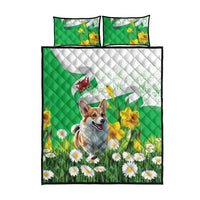 Wales Corgi Daffodil Quilt Bed Set Playful Welsh Dog - Wonder Print Shop