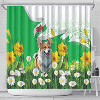 Wales Corgi Daffodil Shower Curtain Playful Welsh Dog - Wonder Print Shop